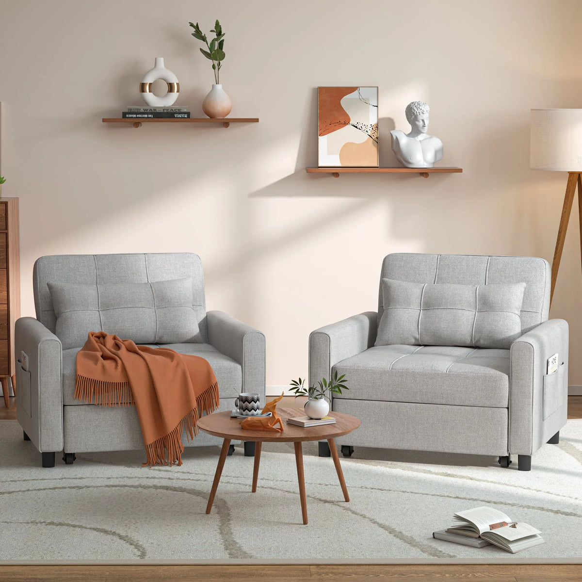 Light Gray Convertible Sofa Bed S7557