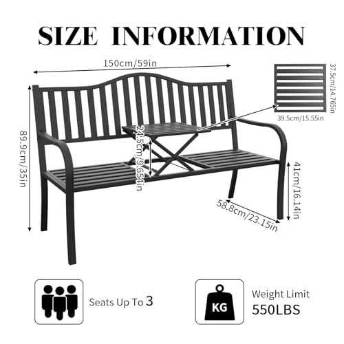 Outdoor Bench with Small Table V9654