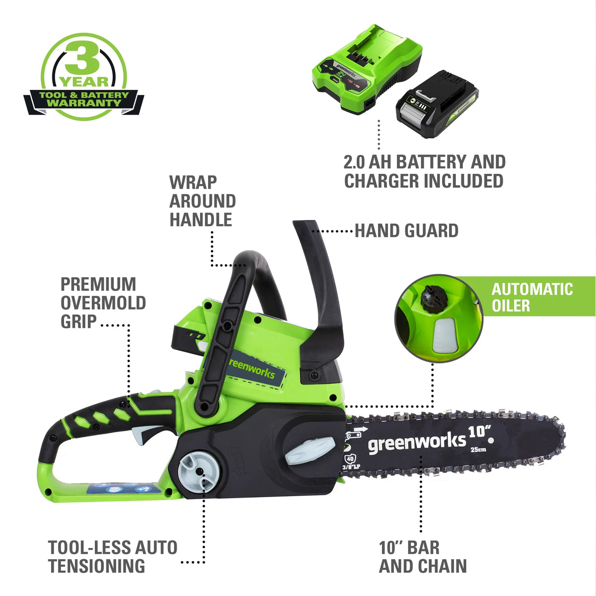 24V Cordless Chainsaw with 2.0 Ah Battery & Charger E5487