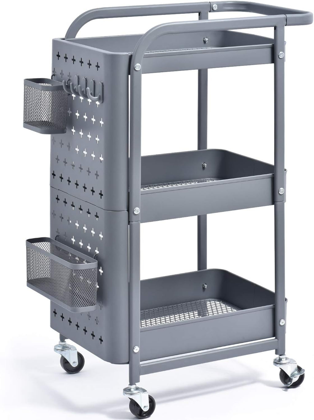 3-Tier Metal Rolling Cart with Pegboard Q410594