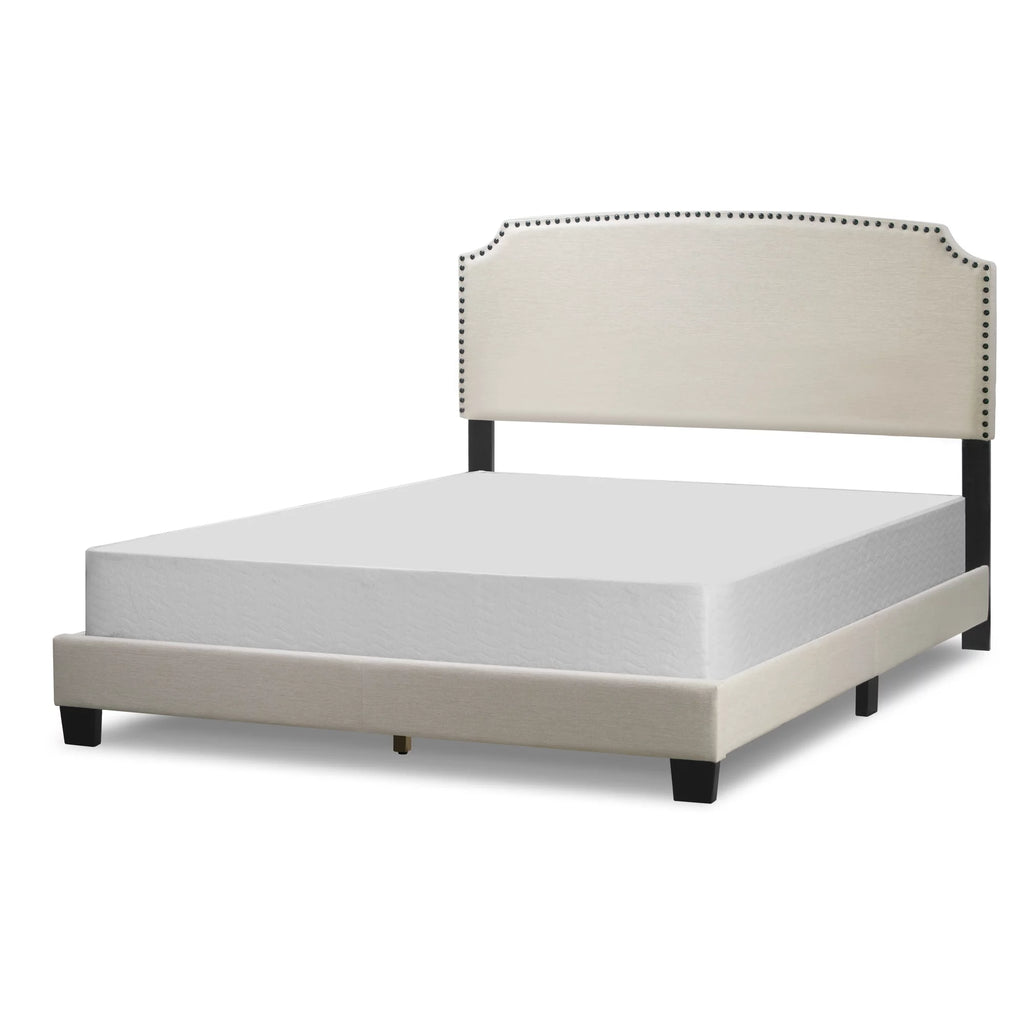 Beige Fabric Queen Bed with Nail Head Trim V5879