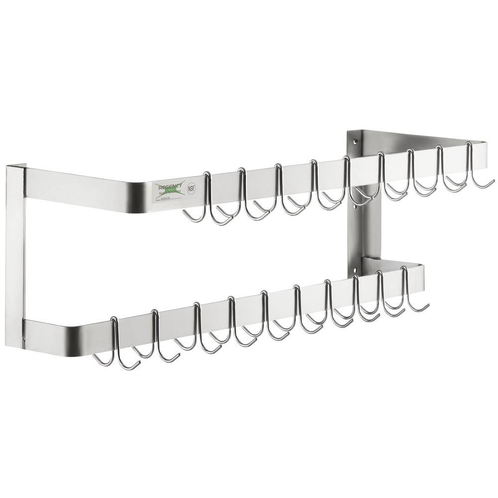 36x22 Stainless Steel Wall Mounted Double Line Pot Rack with 18 Galvanized Double Prong Hooks F384