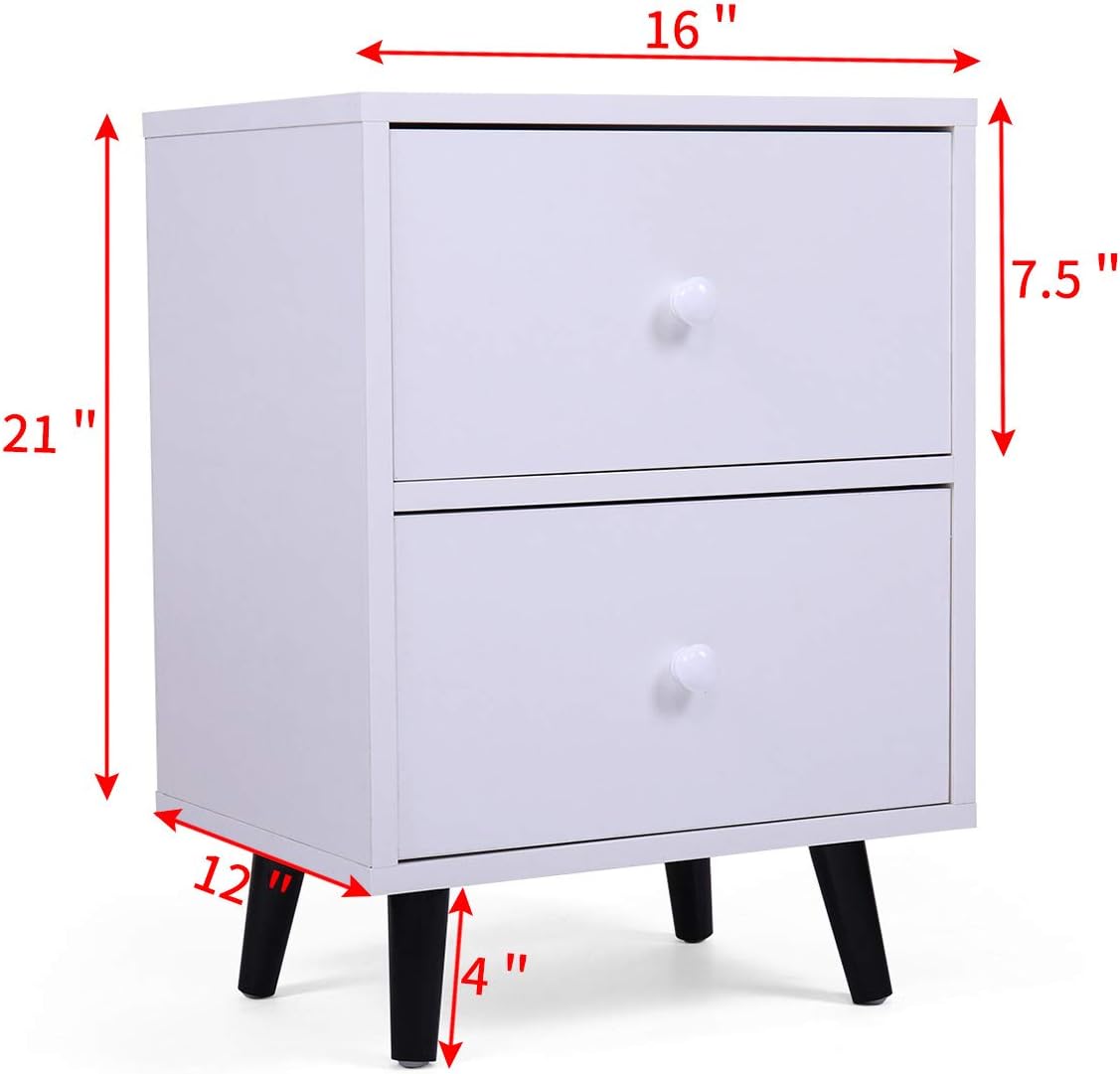 Set of 2 White 2 Drawer Wood Nightstand R463041