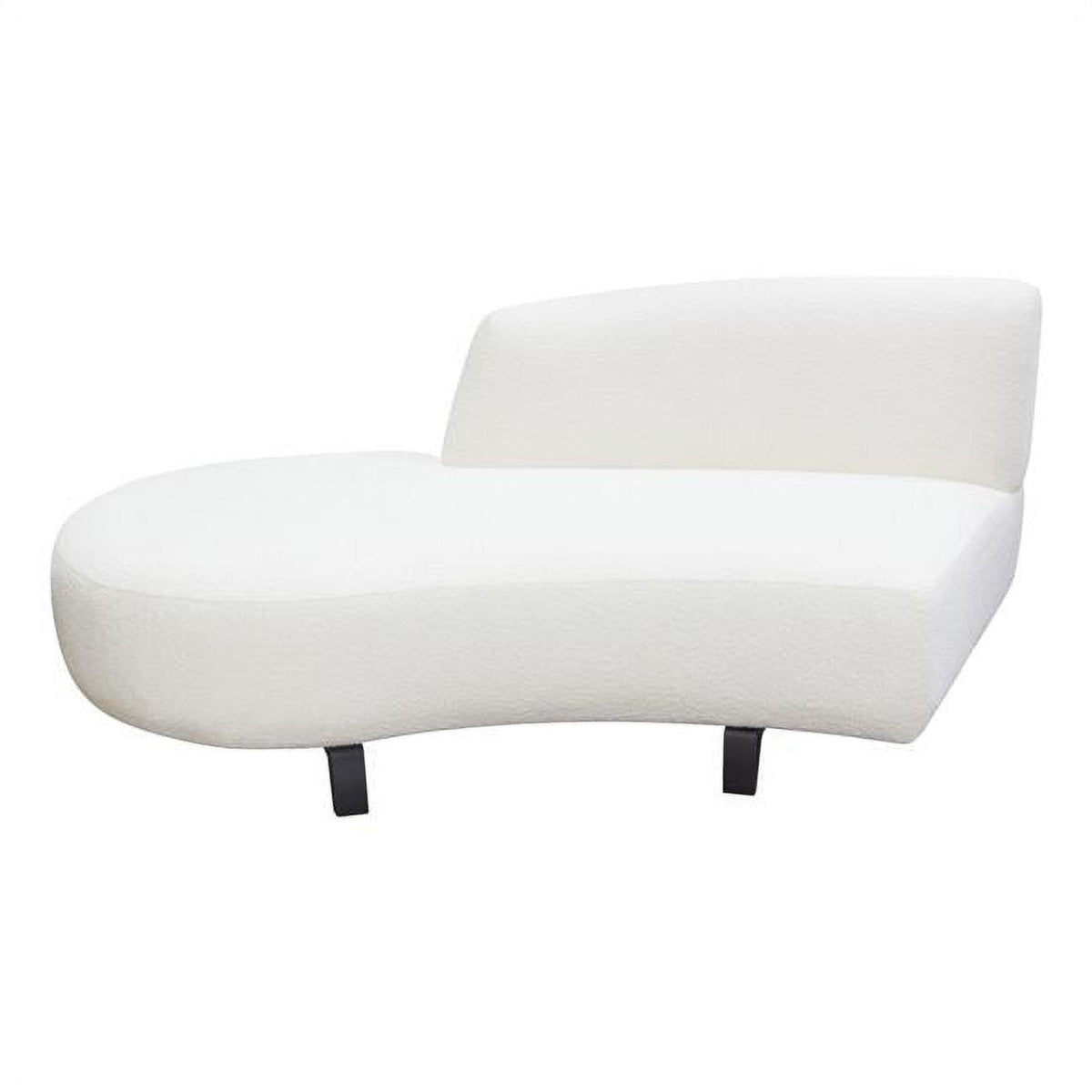 Faux White Shearling Curved Armless Left Chaise with Black Wood Leg Base F69459