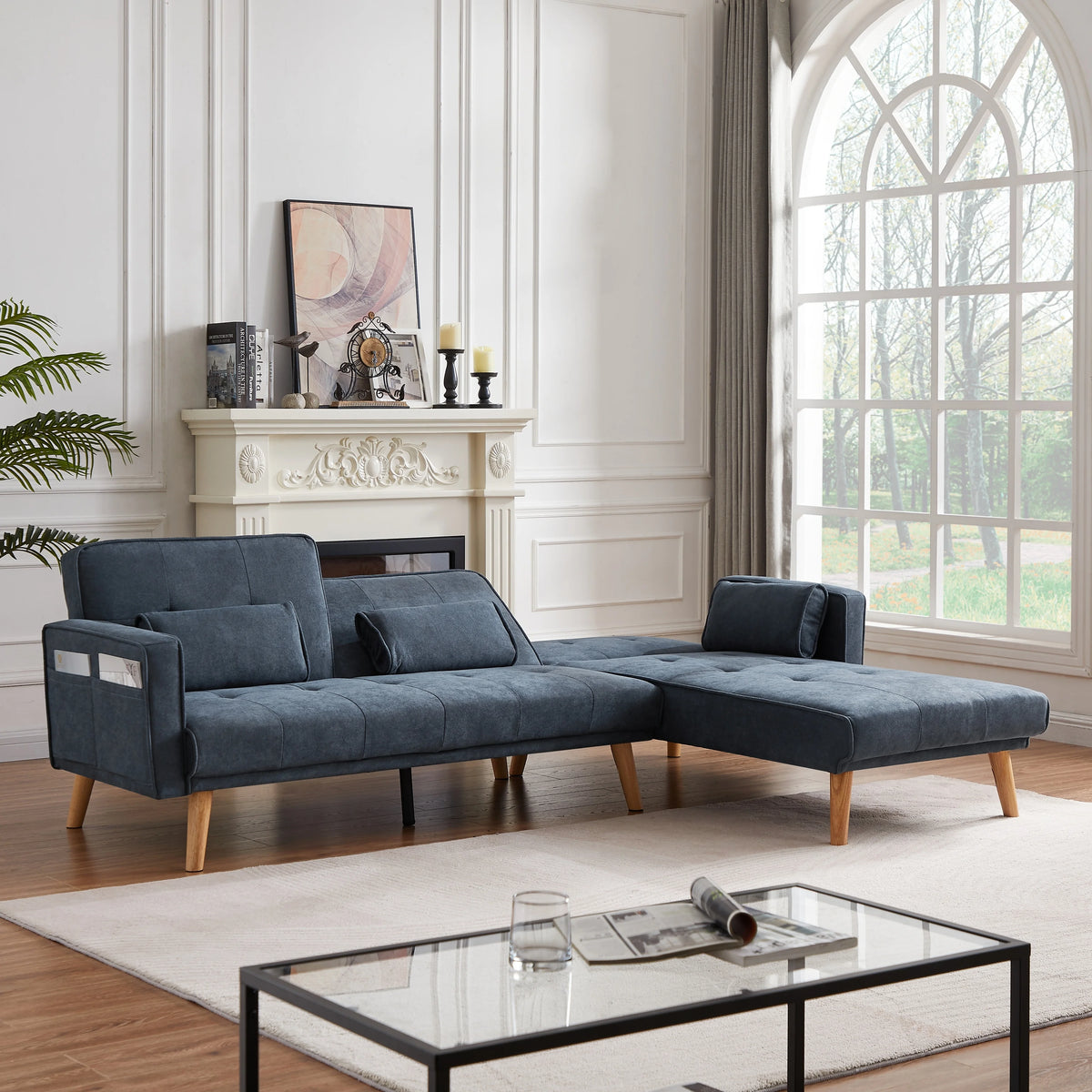 L-shaped Linen Sleeper Sectional Sofa W2333