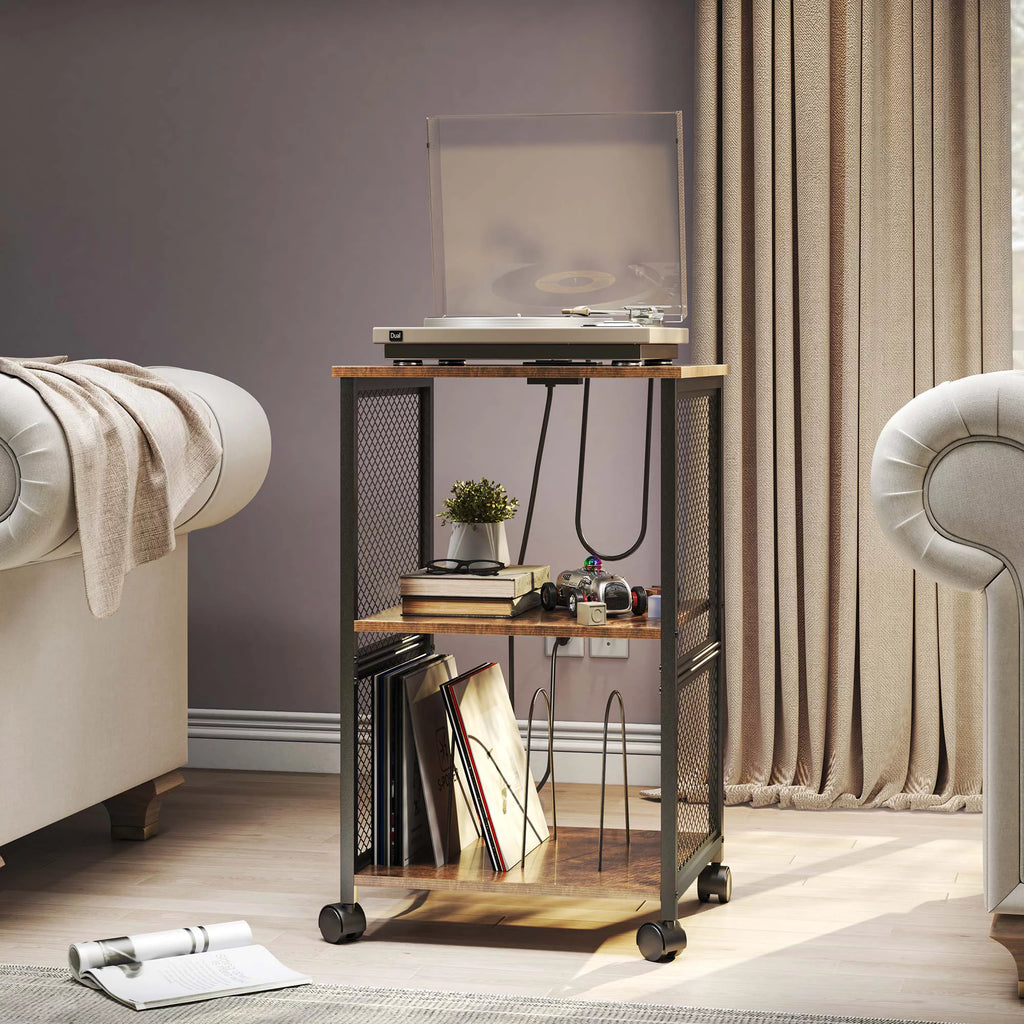 3-Tier Vinyl Record Storage Table with Divider D493