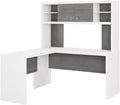 L-Shaped Desk with Hutch in Pure White & Gray J44494
