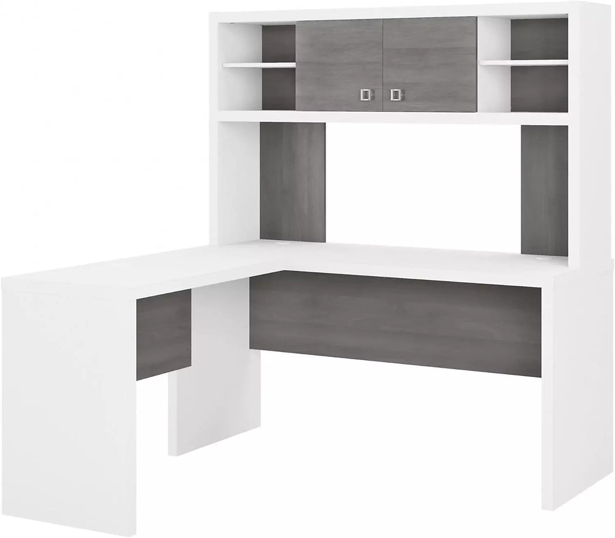 L-Shaped Desk with Hutch in Pure White & Gray J44494