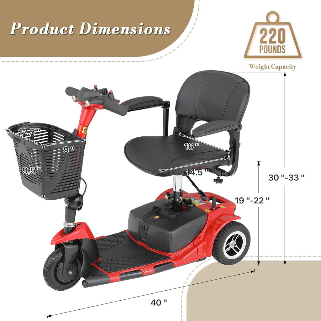 Red 3 Wheel Foldable Mobility Scooter with Seat X8633