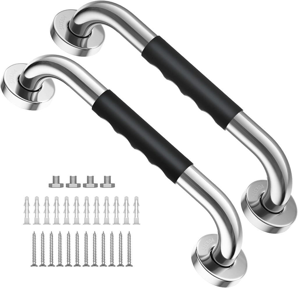 2 Pack 16 Inch Black Stainless Steel Bath Grab Bar with Anti Slip Rubber Grip A700344