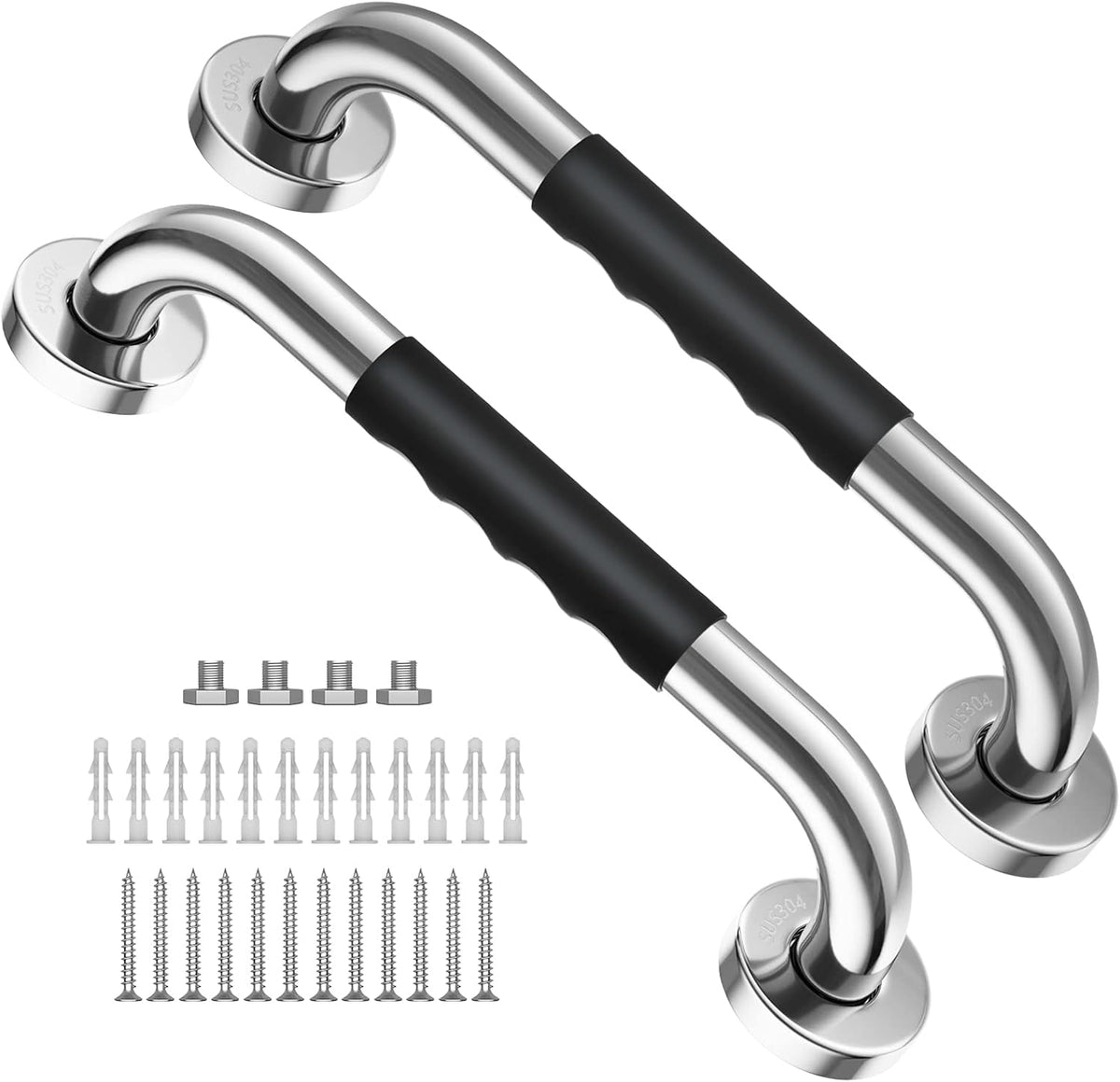 2 Pack 16 Inch Black Stainless Steel Bath Grab Bar with Anti Slip Rubber Grip A700344