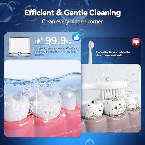 48kHz Ultrasonic Retainer Cleaner with 7.8OZ Dental Cleaning Pod M4071