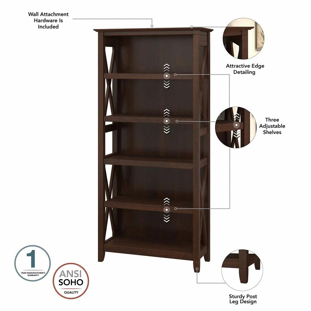5 Shelf Bing Cherry Engineered Wood Bookcase O103581