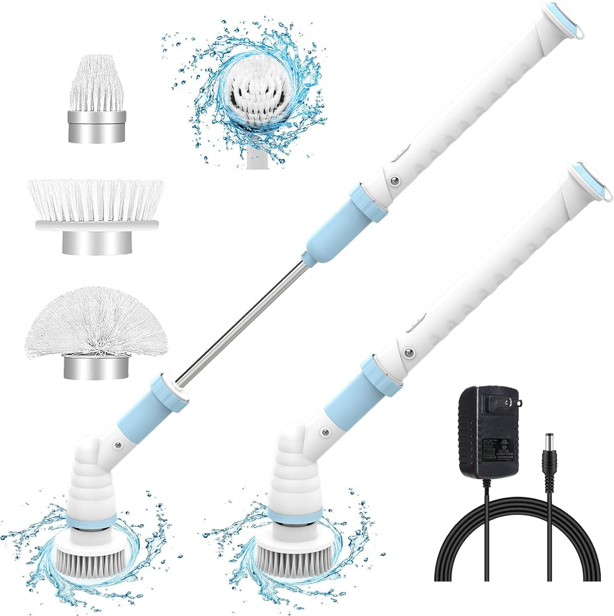 Electric Cleaning Brush with Long Handle, Cordless, 3 Brush Heads, Pack of 2 X702