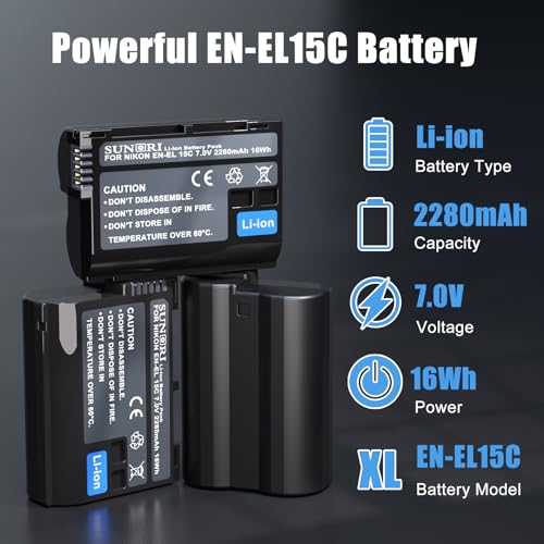 3 Pack EN-EL15C Batteries and Three-Slot Charger Set 2280mAh M726266