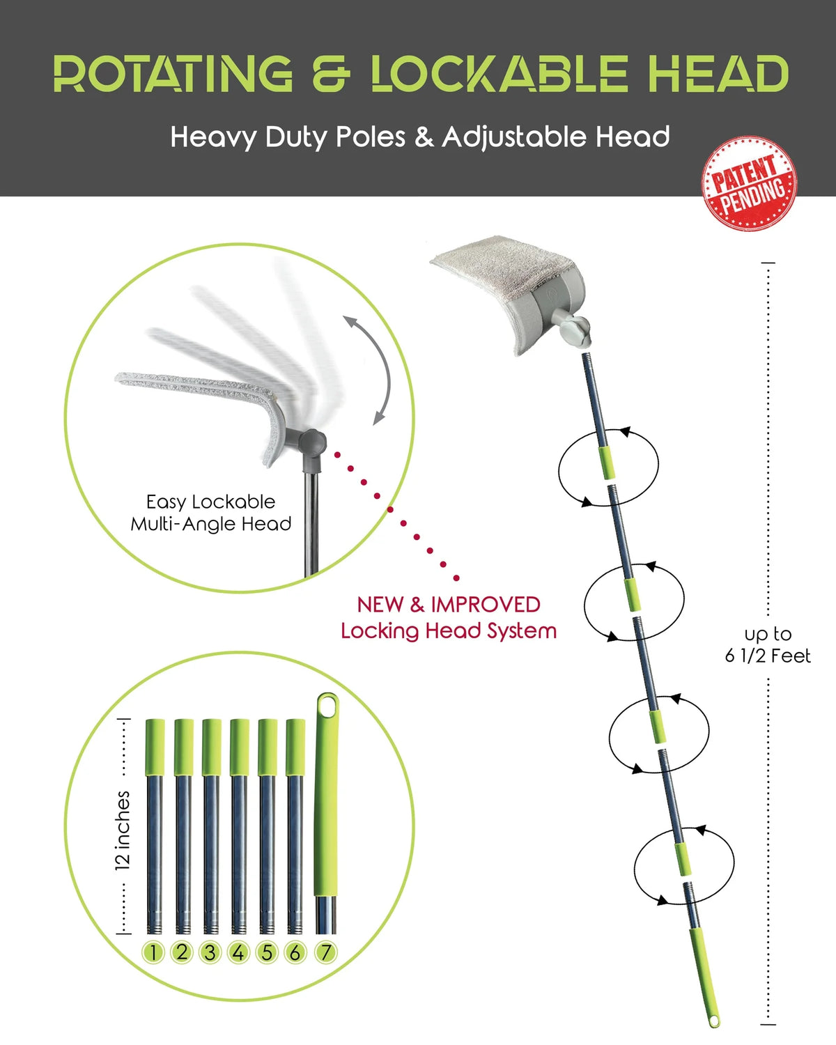 Rotating and Lockable Head Extendable Pole Dual Sided Mop Pad T30313
