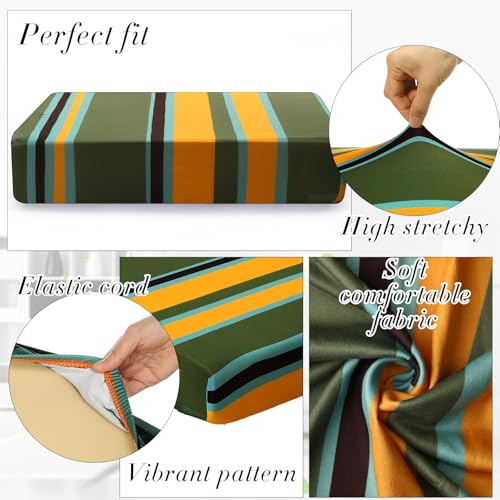8 Pcs Patio Stretch Sofa Cushion Cover (Blue Red Green) R77496