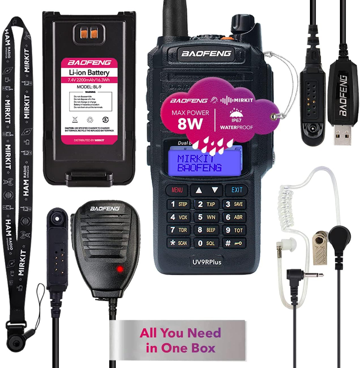 2 Way Radio with USB Programming Cable, 2200mAh Battery, Mic & Earpiece, Pack of 2 N789