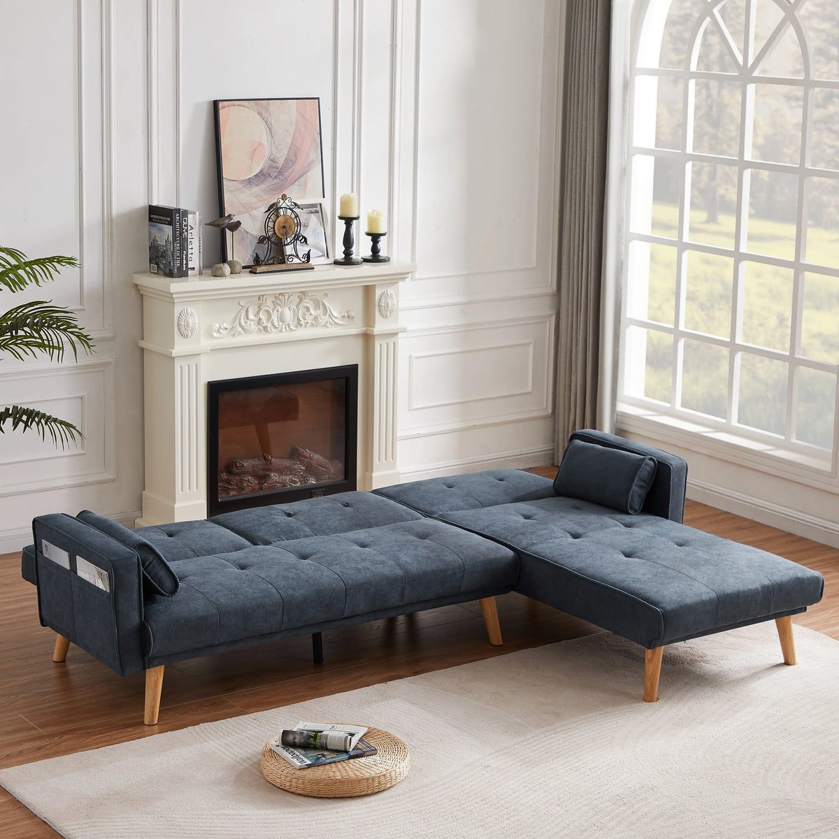 L-shaped Linen Sleeper Sectional Sofa W2333