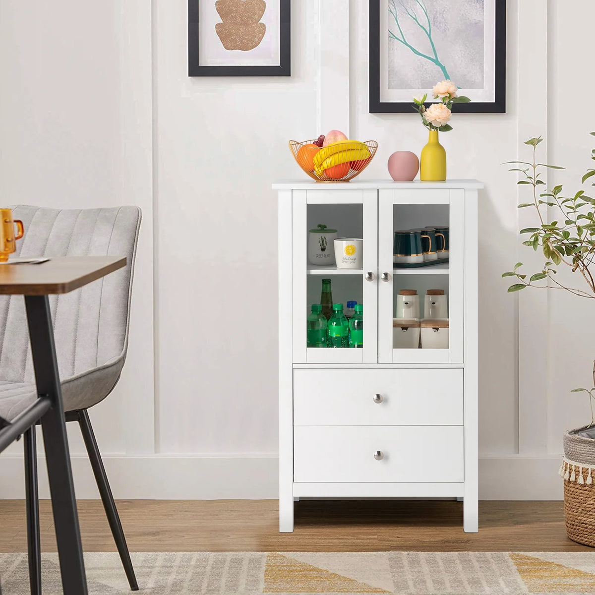 White Free Standing Bathroom Cabinet with Drawer and Shelf V95321