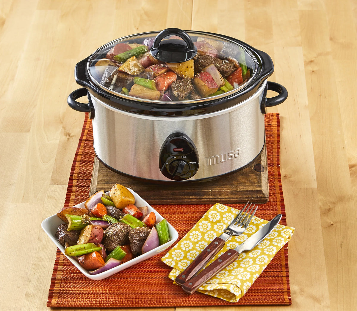 5 Quart Stainless Steel Slow Cooker with Glass Lid and Detachable Base H534225