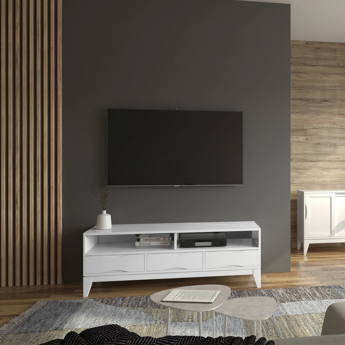 White 60 inch Wide Solid Hardwood TV Media Stand G2466