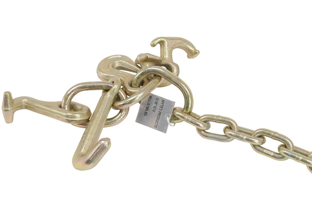 5/16" x 8' Long Shank J Hook Tow Chain with Grab Hook, 4700 lbs WLL, Pack of 2 R58226