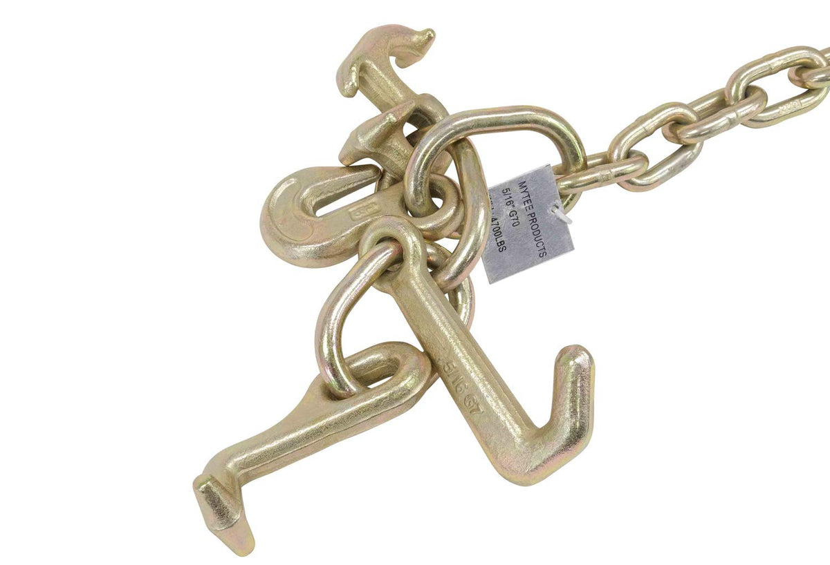 5/16" x 8' Long Shank J Hook Tow Chain with Grab Hook, 4700 lbs WLL, Pack of 2 R58226