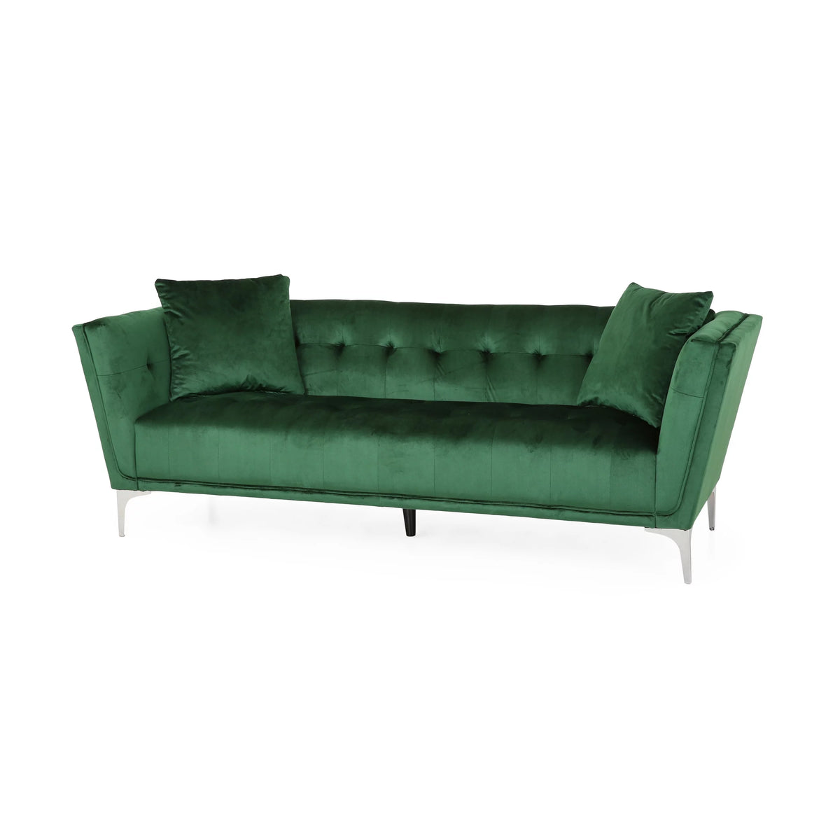 Modern Glam Velvet Tufted 3 Seater Sofa with Accent Pillows I7487