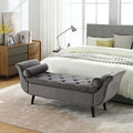 Dark Grey Velvet Tufted Upholstered Bench Z554355