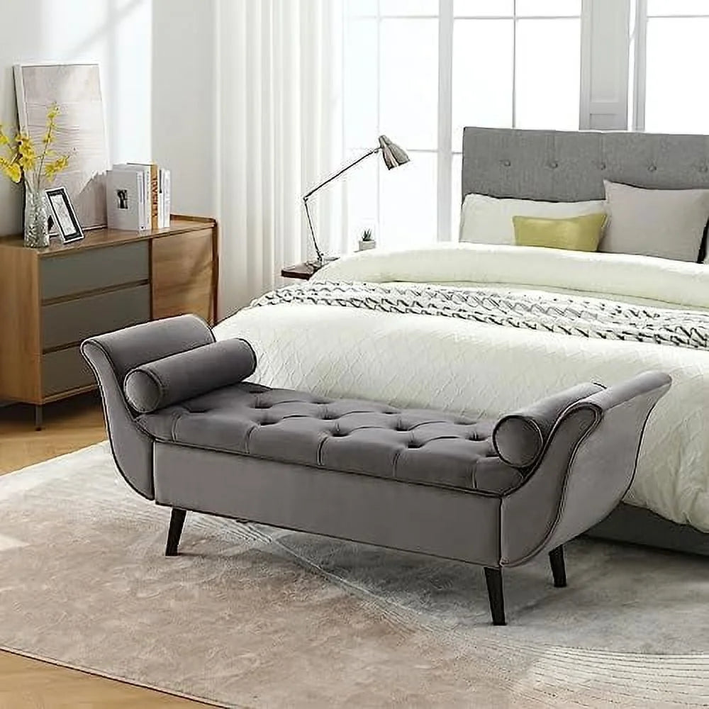 Dark Grey Velvet Tufted Upholstered Bench Z554355