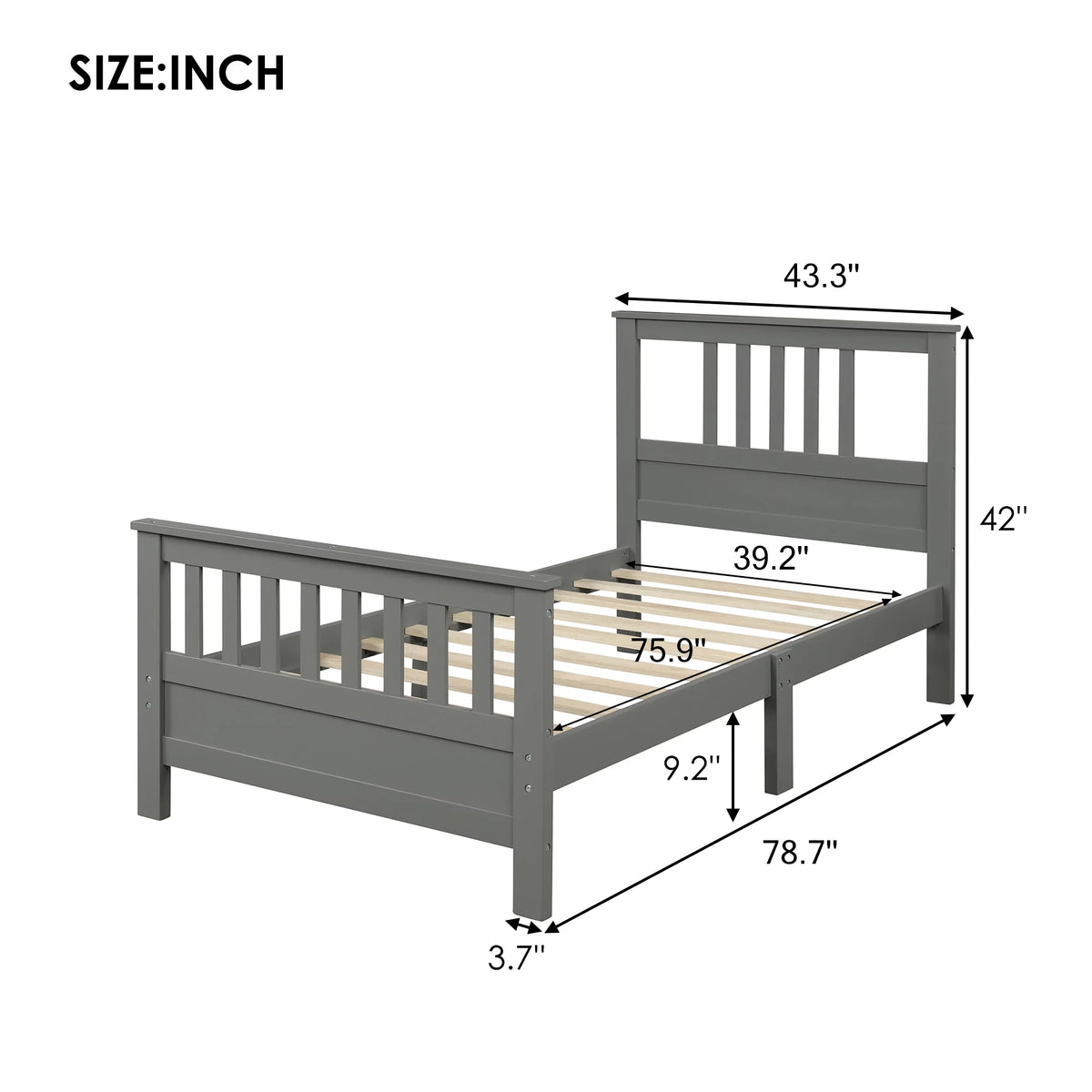 Wood Twin Size Platform Bed Frame with Headboard and Footboard M421955