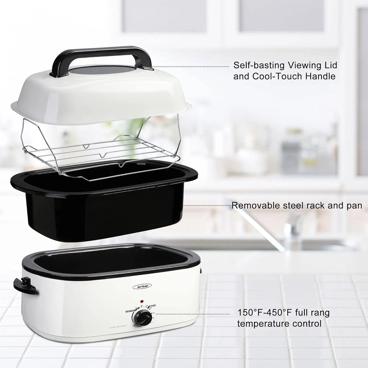 26 Quart Stainless Steel Electric Turkey Roaster Oven L7285