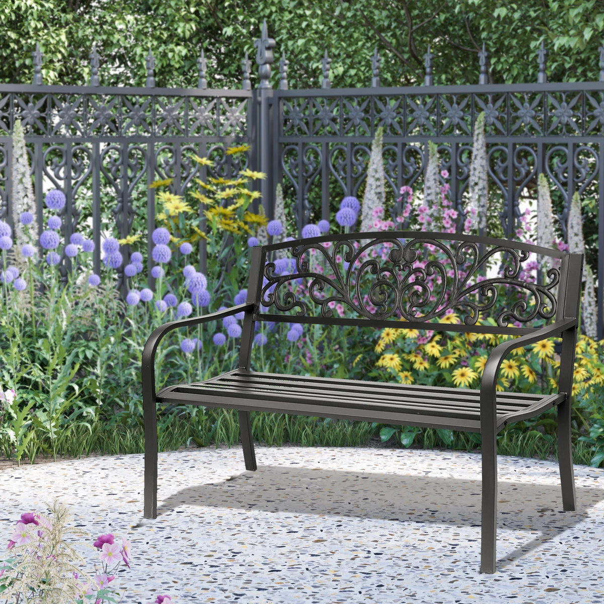 50" Steel 2 Seat Garden Bench E19663