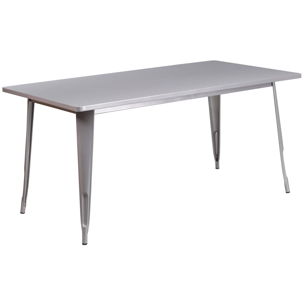 31.5" x 63" Rectangular Silver Metal Indoor-Outdoor Table Set with 6 Stack Chairs M511172
