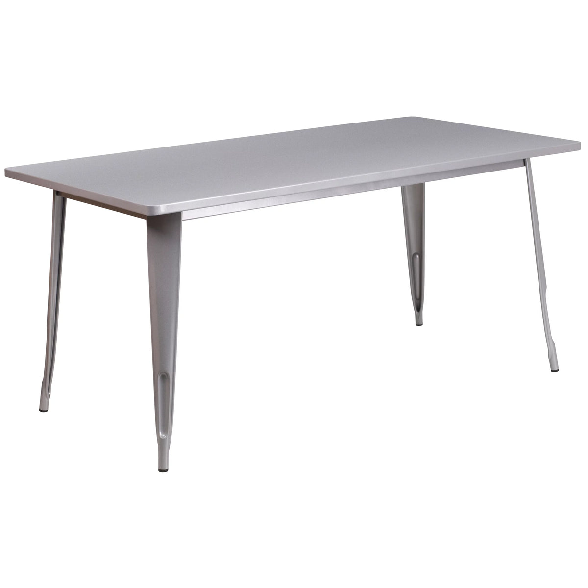 31.5" x 63" Rectangular Silver Metal Indoor-Outdoor Table Set with 6 Stack Chairs M511172