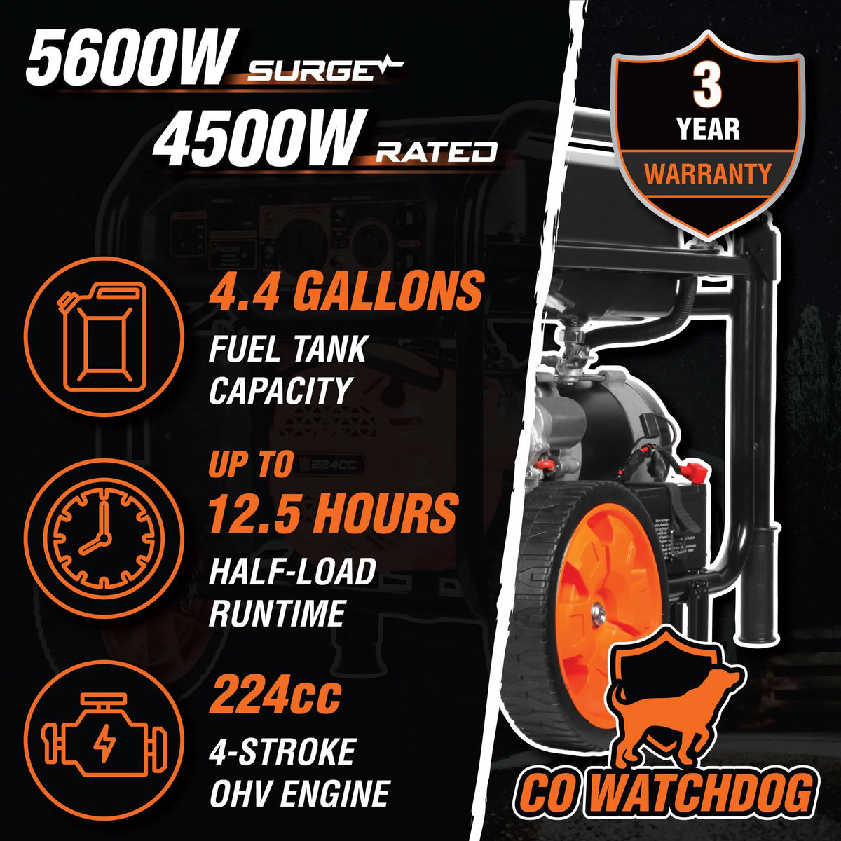 5600-Watt Portable Generator with CO Shutdown Sensor W921