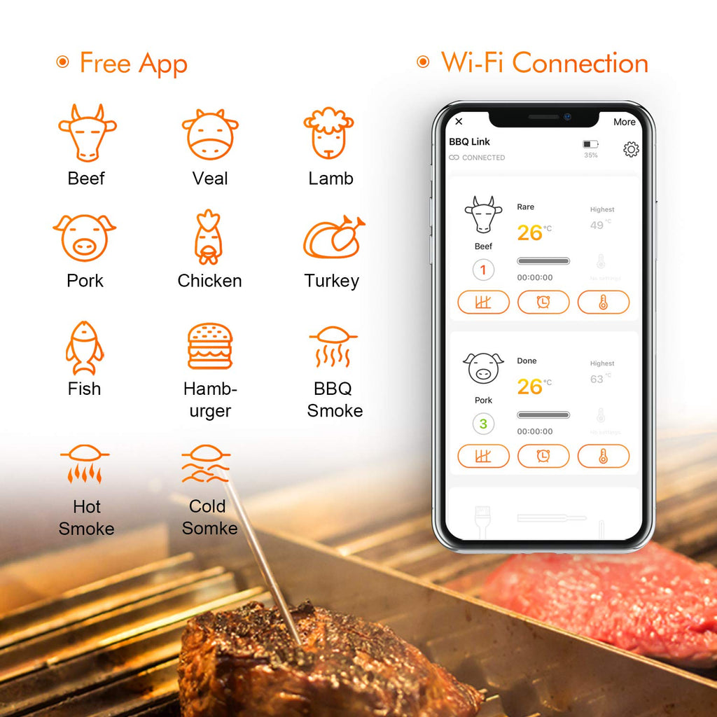 WiFi Meat Thermometer with 4 Probes & Hard Carrying Case E29365