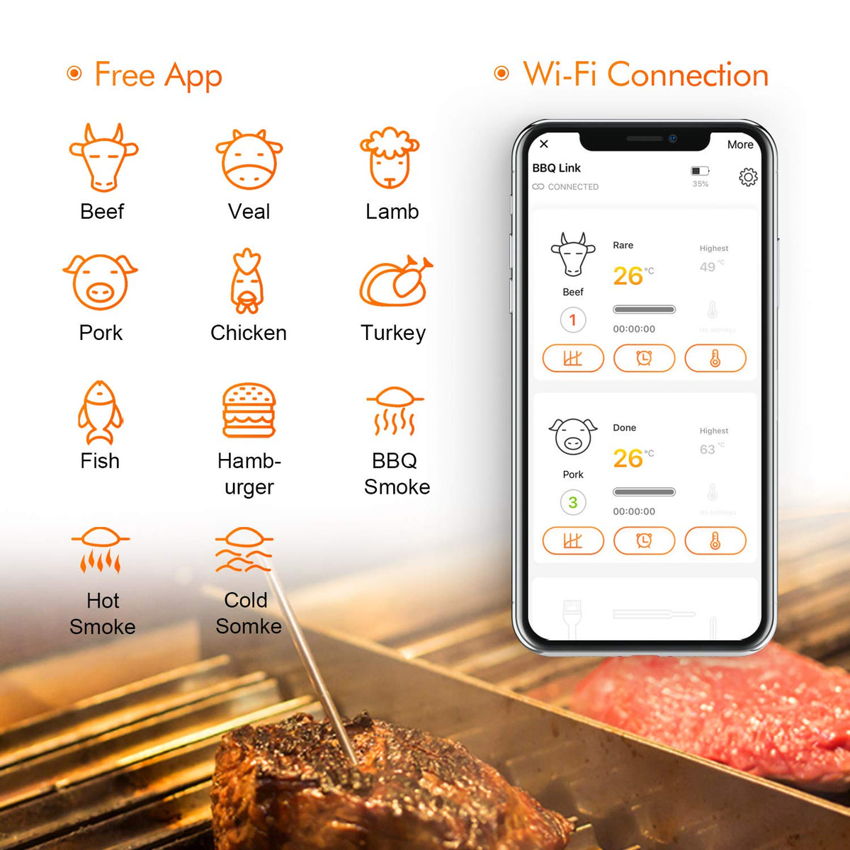 WiFi Meat Thermometer with 4 Probes & Hard Carrying Case E29365