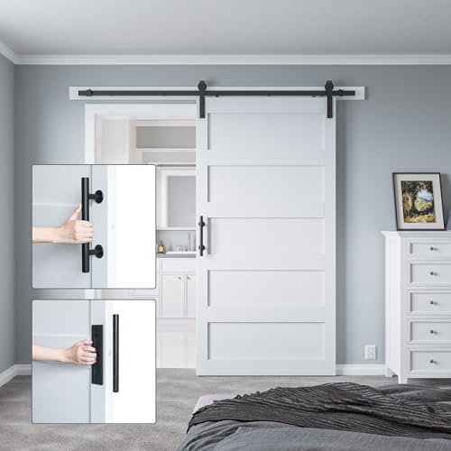 White 5 Panel Sliding Barn Door with 6ft Hardware Kit C5401