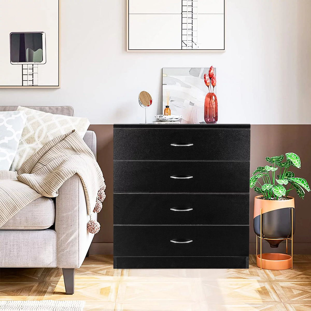 Black 4 Drawer Wood Dresser T5707