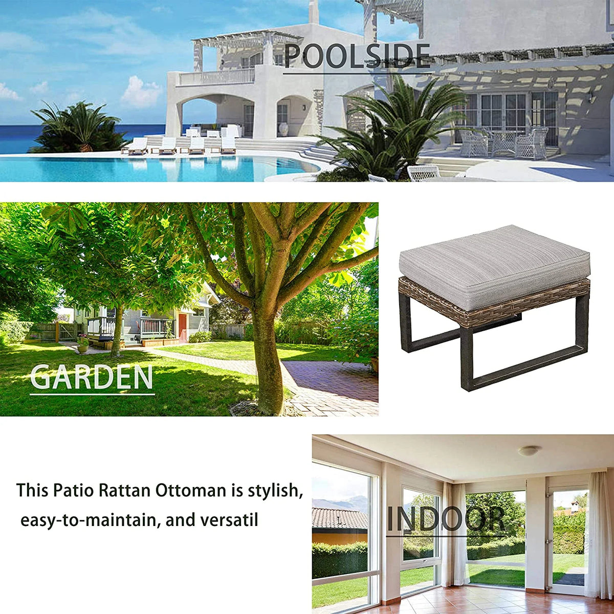 Wicker Outdoor Ottoman with Cushion Y55399