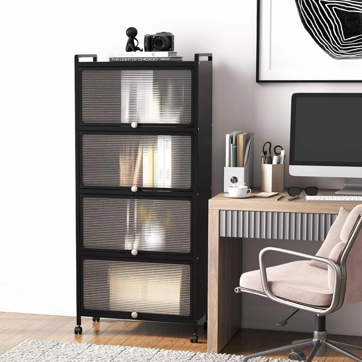 5-Tier Freestanding Kitchen Cabinet with 4 Rolling Casters R15972