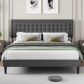 King Size Gray Linen Fabric Bed Frame with Tufted Headboard K173
