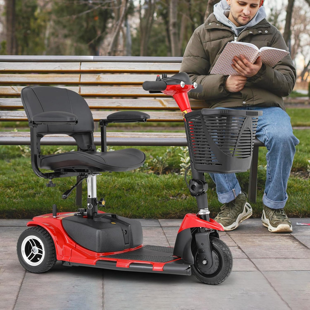 Red 3 Wheel Foldable Mobility Scooter with Seat X8633