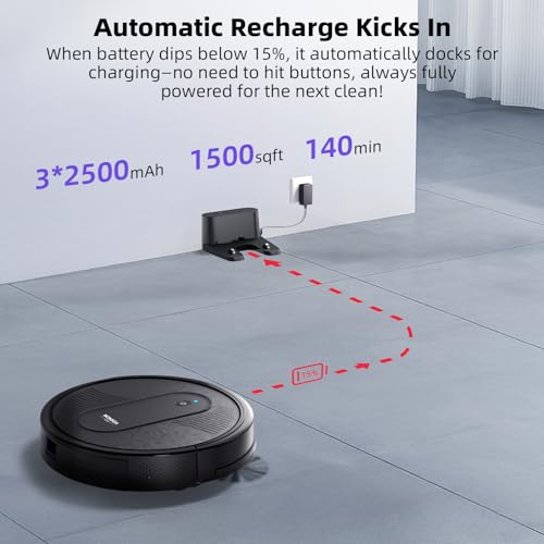 Robot Vacuum Cleaner, 3000Pa Suction, 3.2" Super-Slim, 140Min Runtime Z857686
