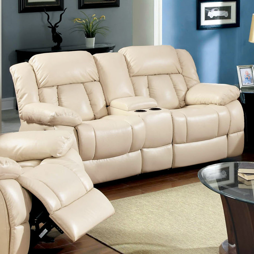 Ivory Bonded Leather 2-Piece Recliner Sofa Set J1941