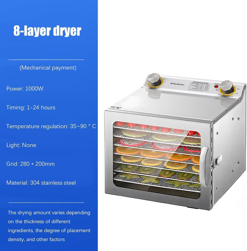 8 Stainless Steel Tray Food Dehydrator with Adjustable Temperature and Digital Timer F441