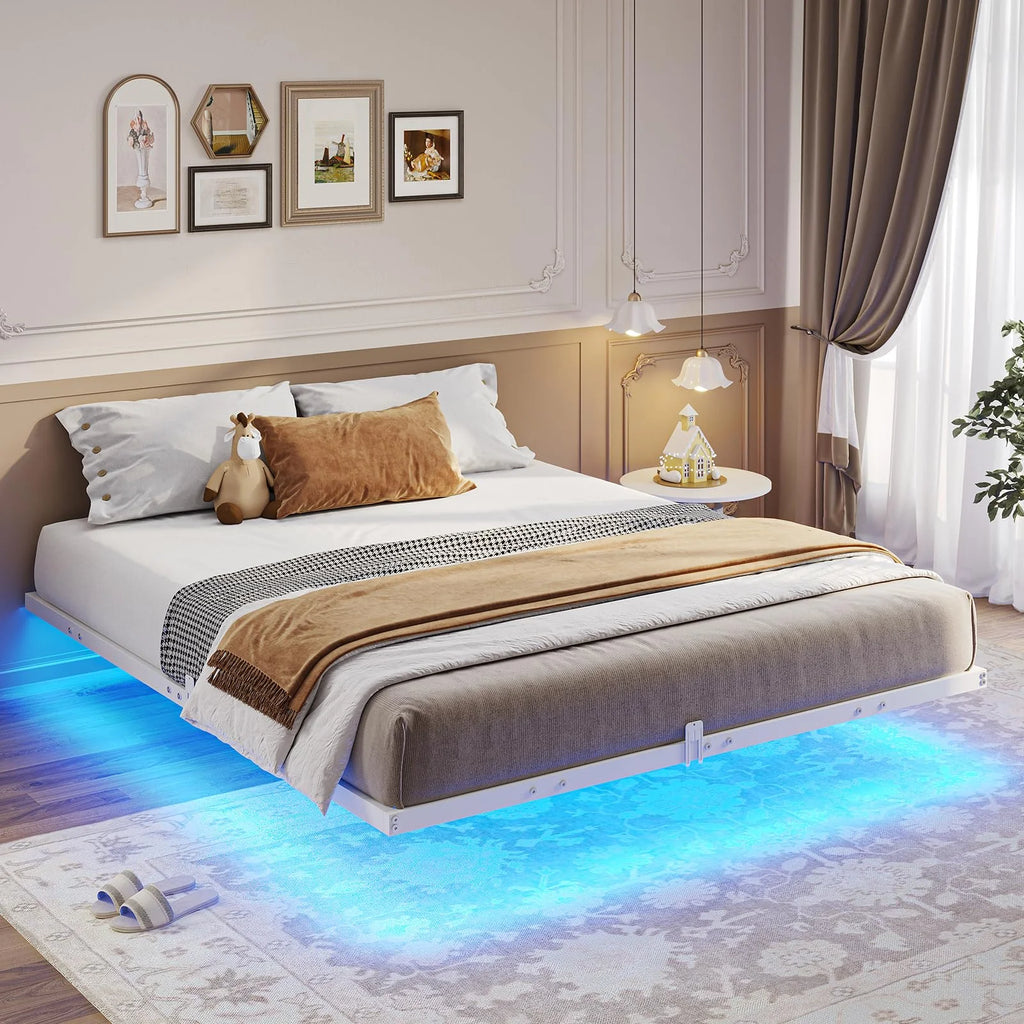 Queen Size Black Metal Platform Bed Frame with LED Lights Z390628
