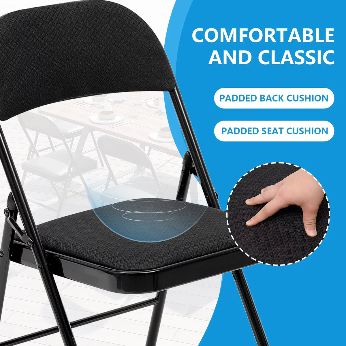 Black Fabric Padded Folding Chair 4 Pack Q345963